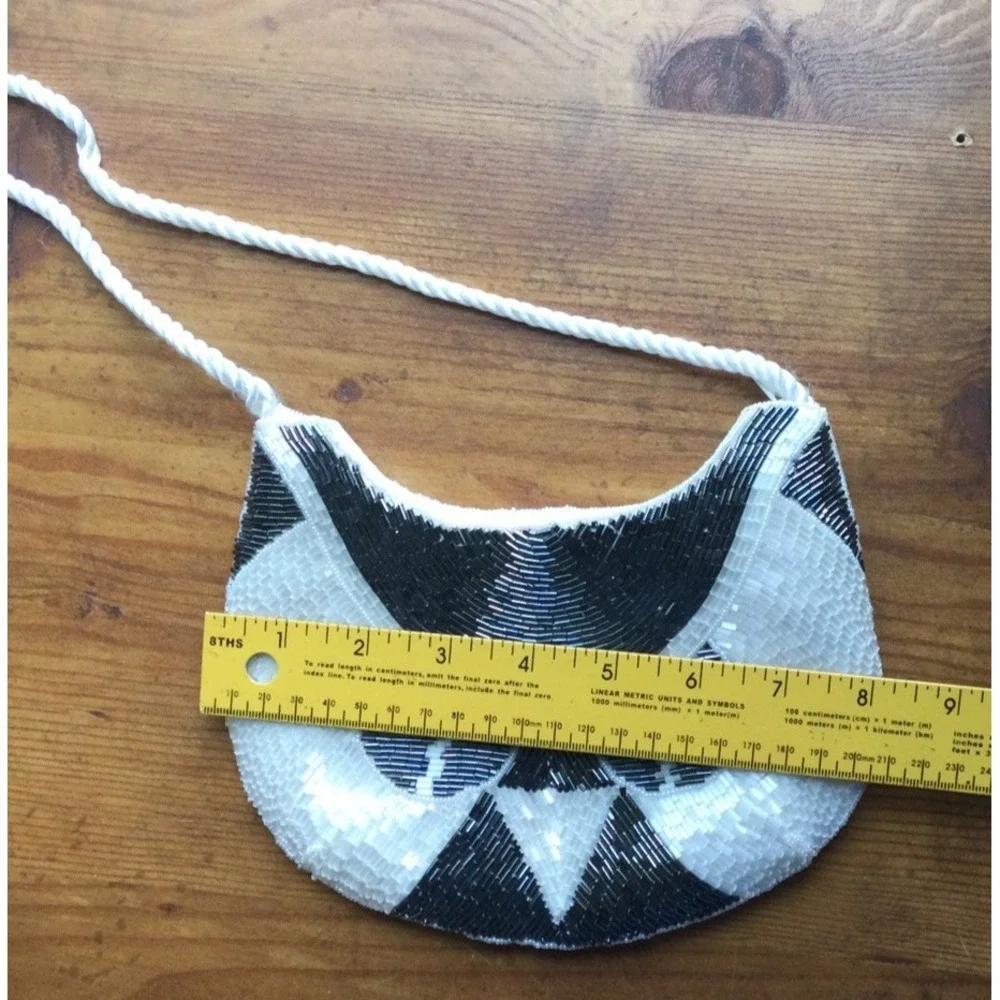 Vintage Nina Ricci Paris Beaded Purse Bag Black White Shoulder Evening Glam Owl‎
